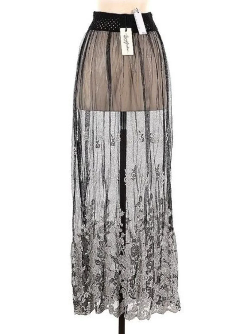 NWT Gypsy Junkies Black Sheer Embroidered Lace Maxi Skirt | Coquette Fairy Boho - Picture 10 of 15